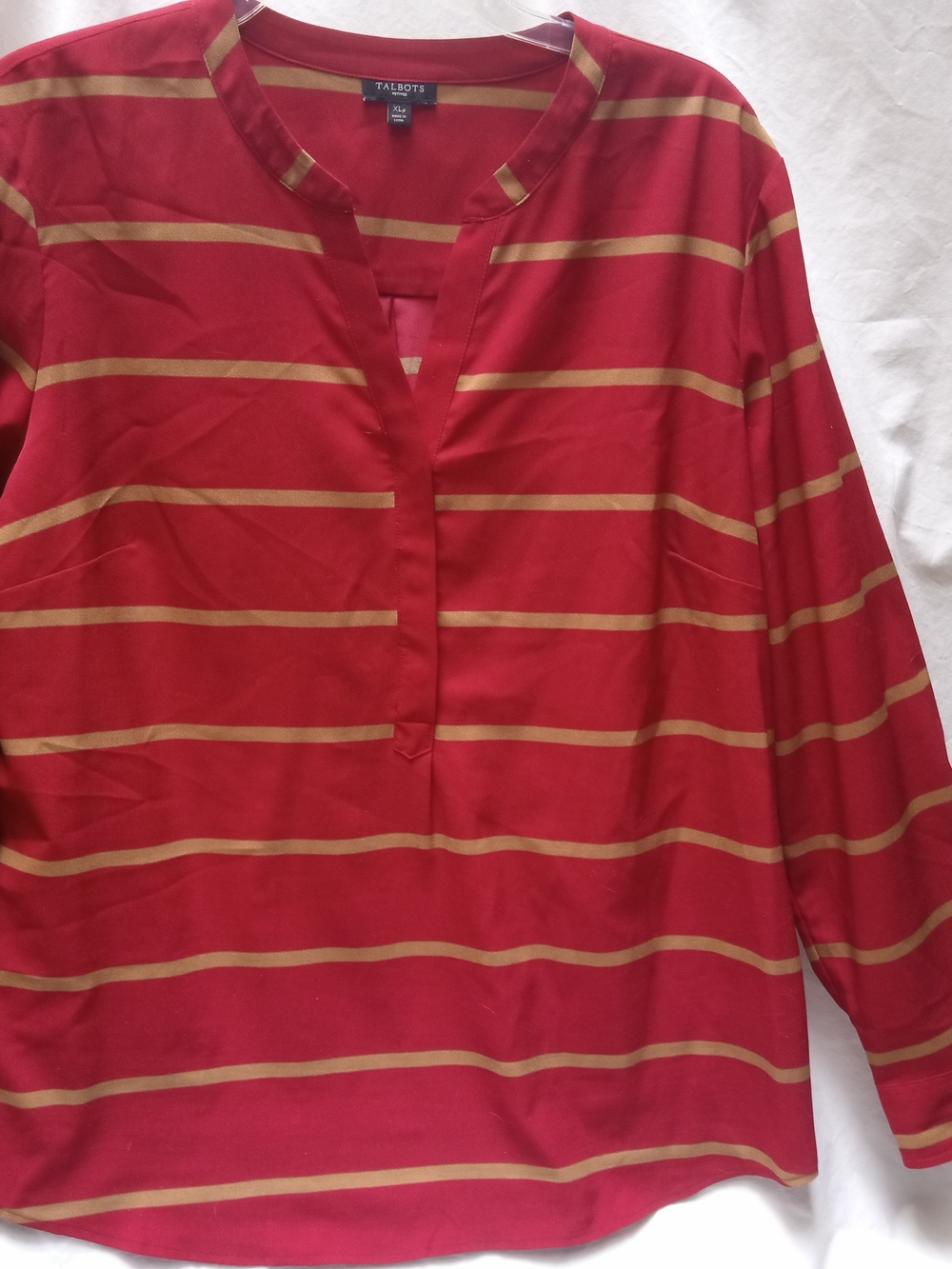Talbots Red and Gold Striped Split-Neck Top